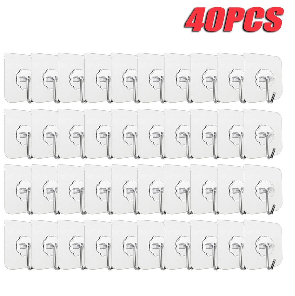 100-300PCS Transparent Stainless Steel Self-Adhesive Hooks Bathroom Towel Clothes Storage Sticker Hooks Key Hangers Storage Oasis Select 40 PCS