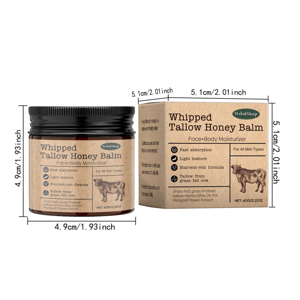 Whipped Beef Tallow Honey Balm Deeply Moisturizer Brightening Fast Absorption Grass Fed Grass Finished Face Cream Body Lotion Oasis Select 60g Boxed