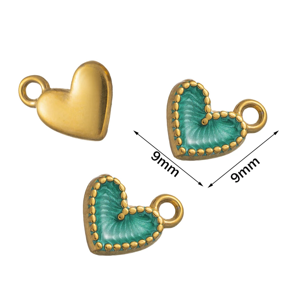 5pcs Gold Stainless Steel Pink Heart Enamel Charms Dangle Pendant for DIY Bracelet Necklace Earrings Supplies Jewelry Making Oasis Select Green