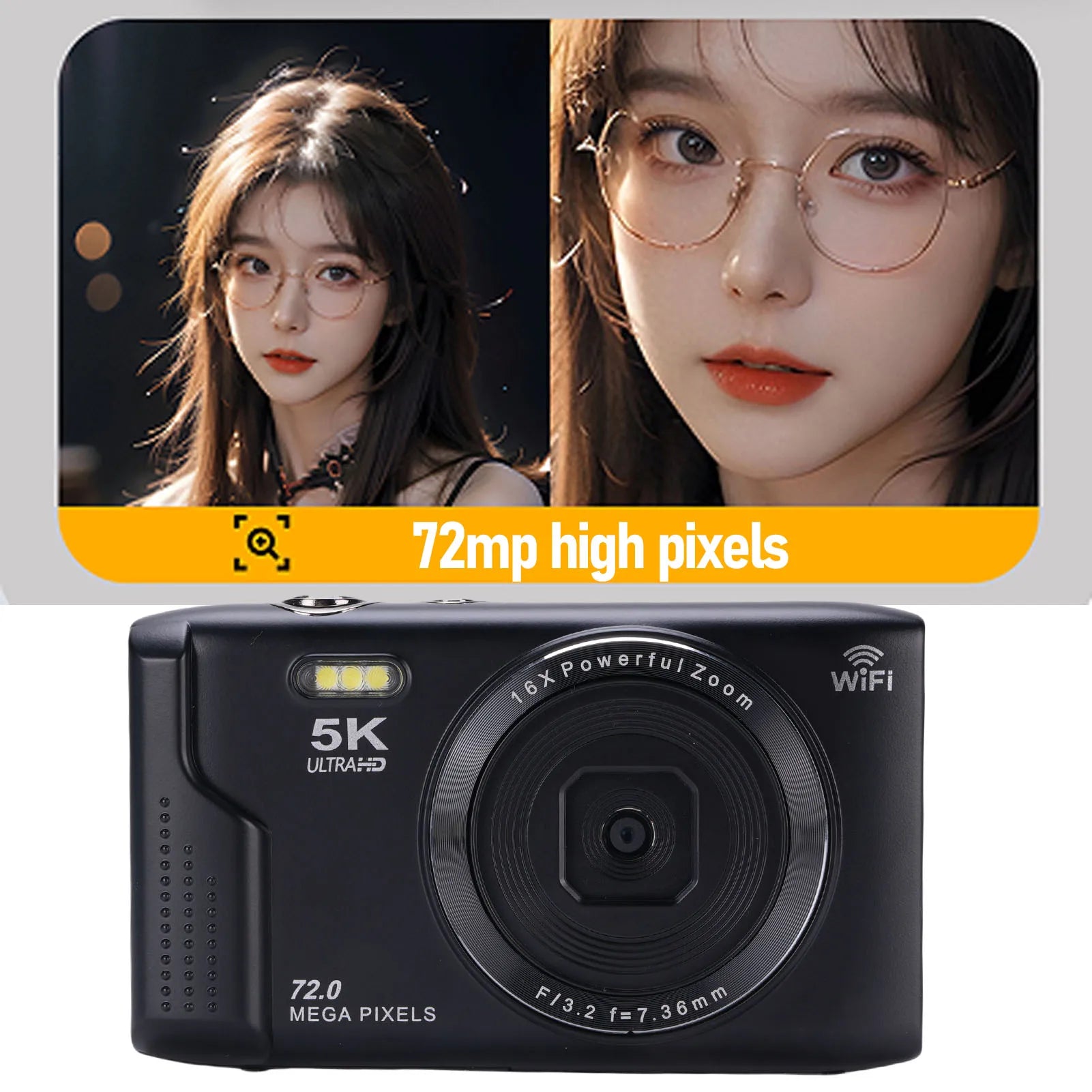 Vlog Travel Camera WiFi 5K Digital Camera AF Autofocus 1200mAh Battery 16X Zoom Portable 2.8 inch LCD Screen for Photography Oasis Select