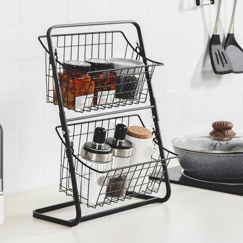 black floor-to-ceiling multi-layer vegetable rack, household vegetable and fruit storage basket, seam storage rack Oasis Select