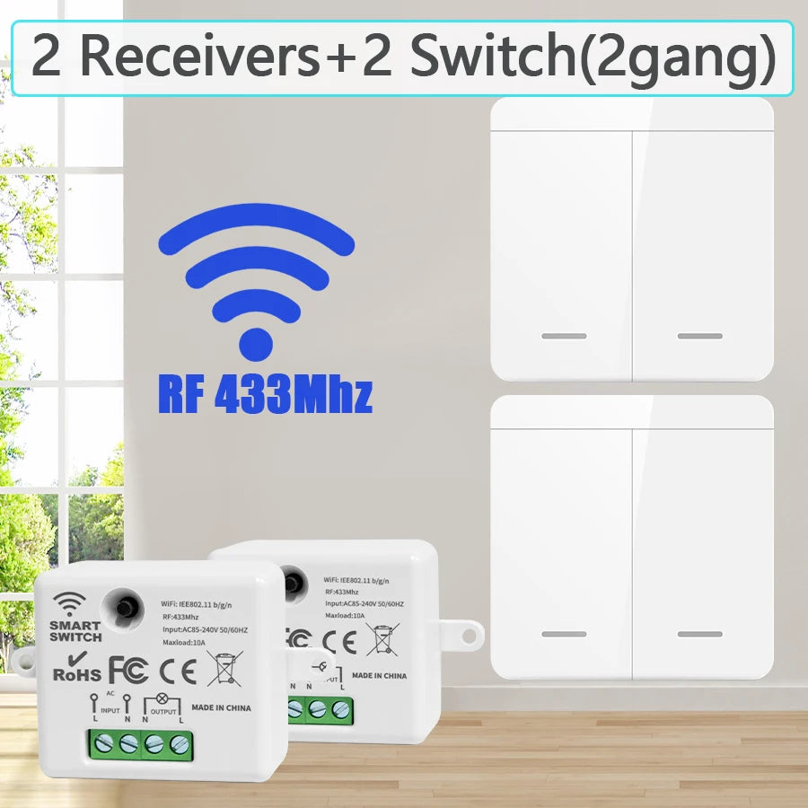Wireless Light Switch 433MHz Remote Control 1/2/3Gang Interruptor Wall Smart Lighting Switch 10A 110V 220V For Lamp LED Oasis Select 2Receiver2Switch