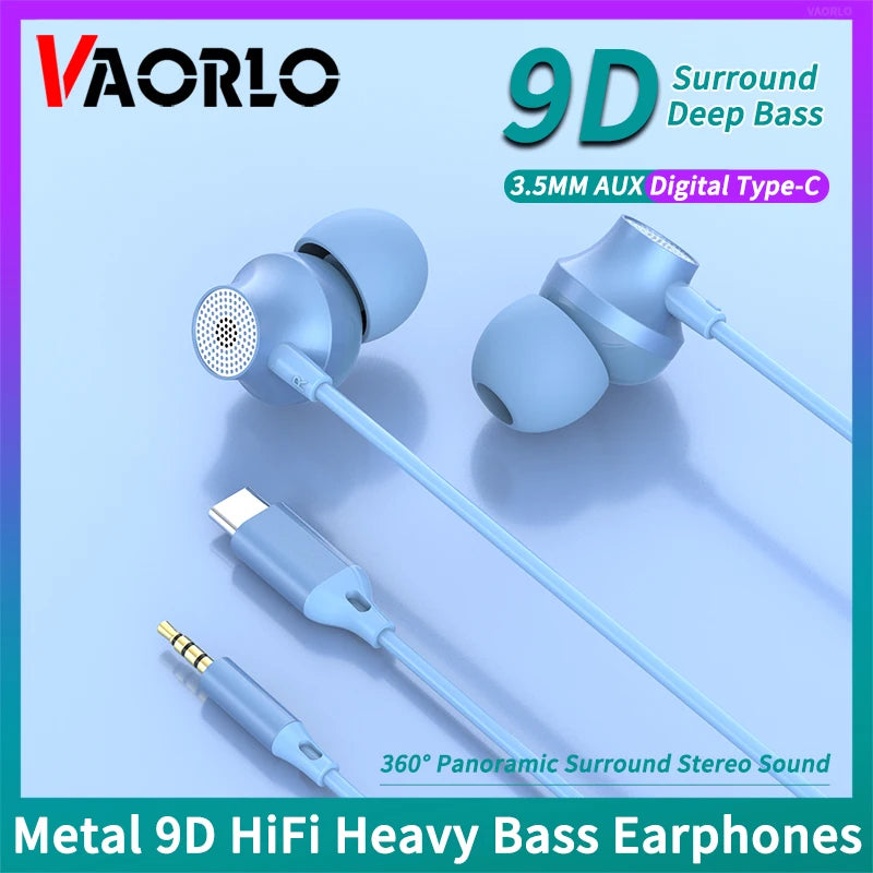 Digital Chip Wired Earphone 3.5mm AUX/Type C 9D HiFi Surround Heavy Bass In-Ear Headsets For Samsung Huawei Xiaomi OPPO iPad PC Oasis Select