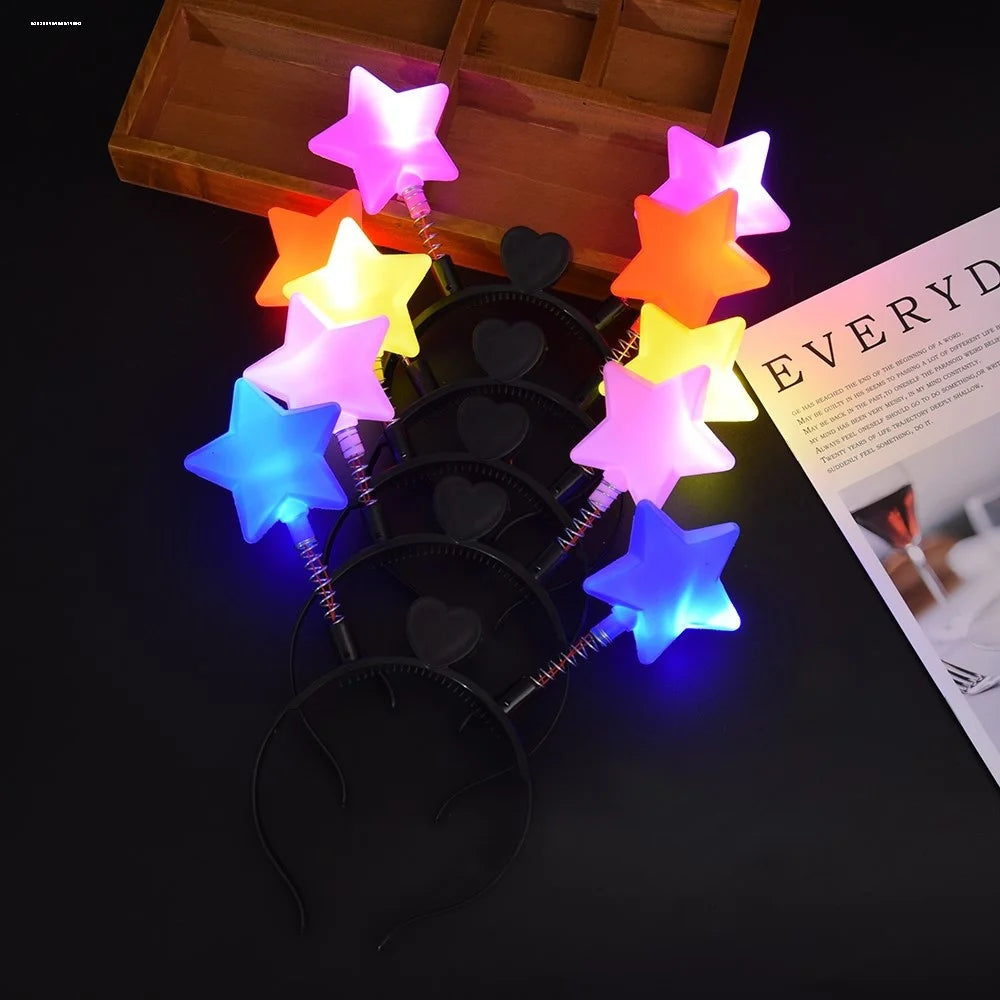 1pc LED Shinning Bouncing Star Shape Headband New Year Birthday Party Hair Band Glowing Headwear Flashing Hair Accessories Oasis Select