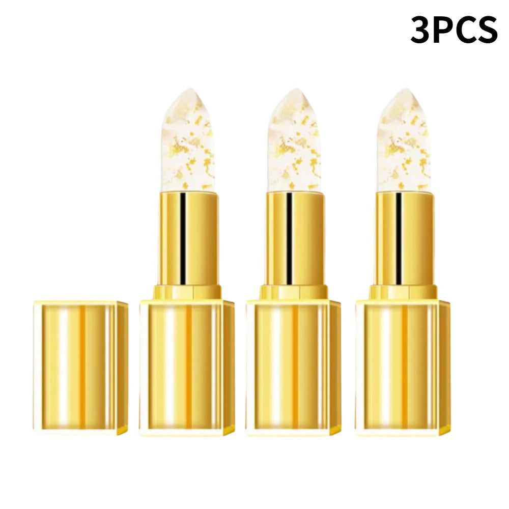 Gold Crystal PH Color Changing Lip Balm, Moisturizing High Shine Glossy Lipstick, Waterproof Non Sticky Cup Daily Lip Care Oasis Select 3PCS