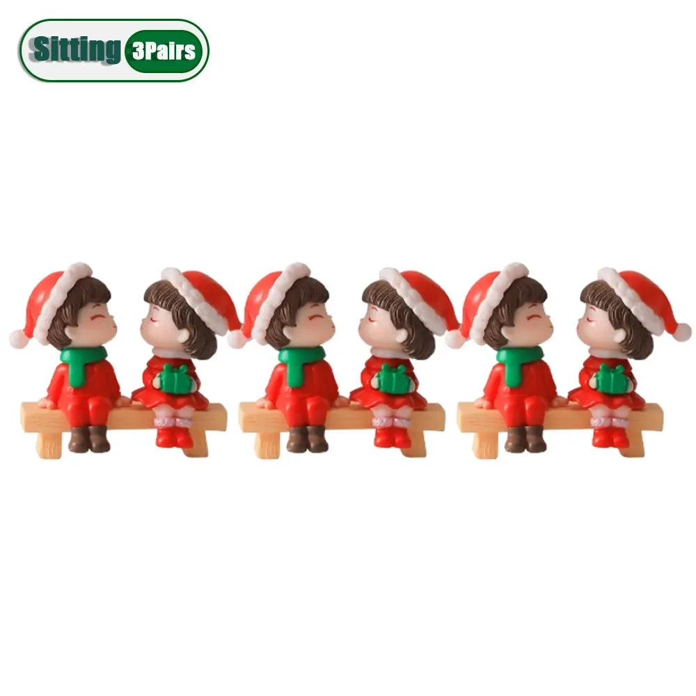 1-20Pairs Mini Christmas Couple Dolls DIY Christmas Decoration Accessories Cute Christmas Couple Dolls Desktop Ornaments Oasis Select Sitting-3Pairs As Shown