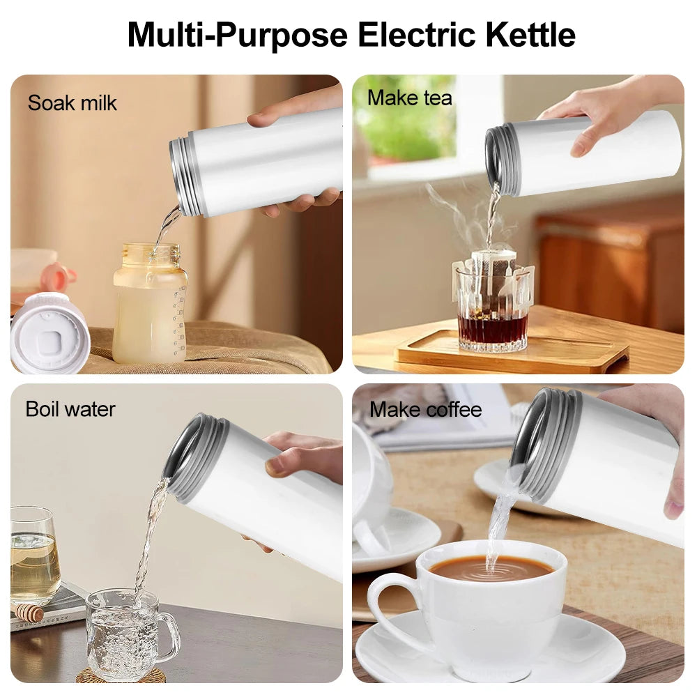 Portable Electric Kettle Mini Electric Kettle Tea Coffee Pot Anti-Scald Water Thermal Cup Keep Warm Hot Water Bottle for Travel Oasis Select