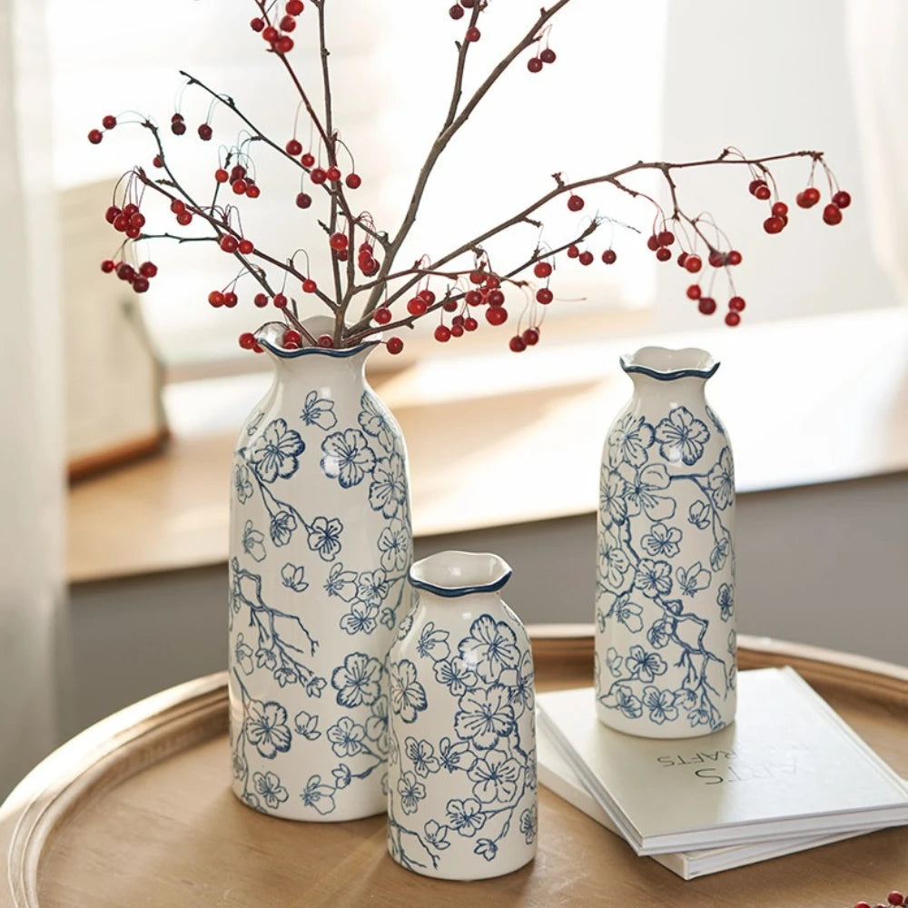 Elegant Blue & White Porcelain Vases Home Desktop Flower Arrangement Flower Plum Blossom Vases Decorations Ornaments Home Decor Oasis Select
