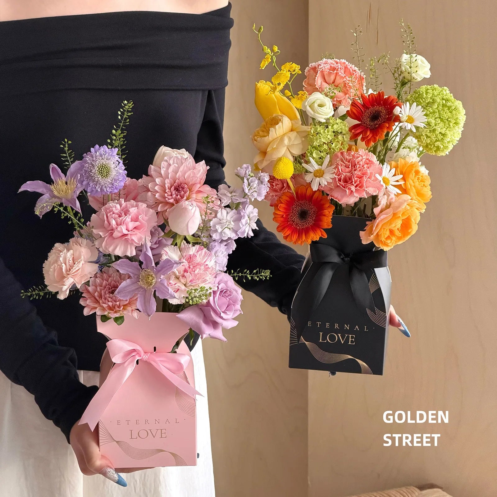 10-40PCS Valentine S Day Flower Box Gift Packaging Bouquet Wrap Floral Arrangement Supplies Handbag Basket with Handle Oasis Select