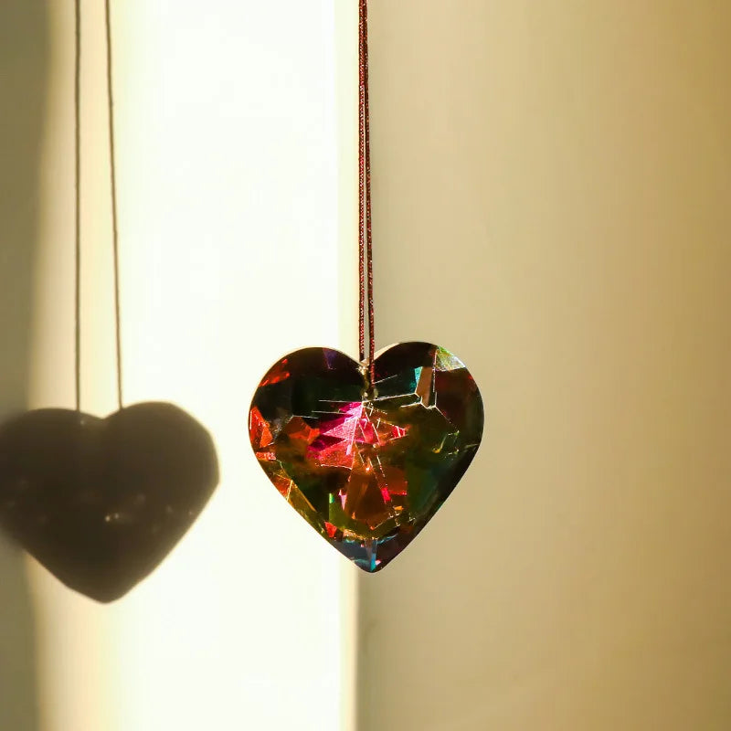 Crystal Peach Prism Suncatcher Prism Heart Shaped Hanging Pendant Decorative Rainbow Maker Window Home Office Garden Decoration Oasis Select Red