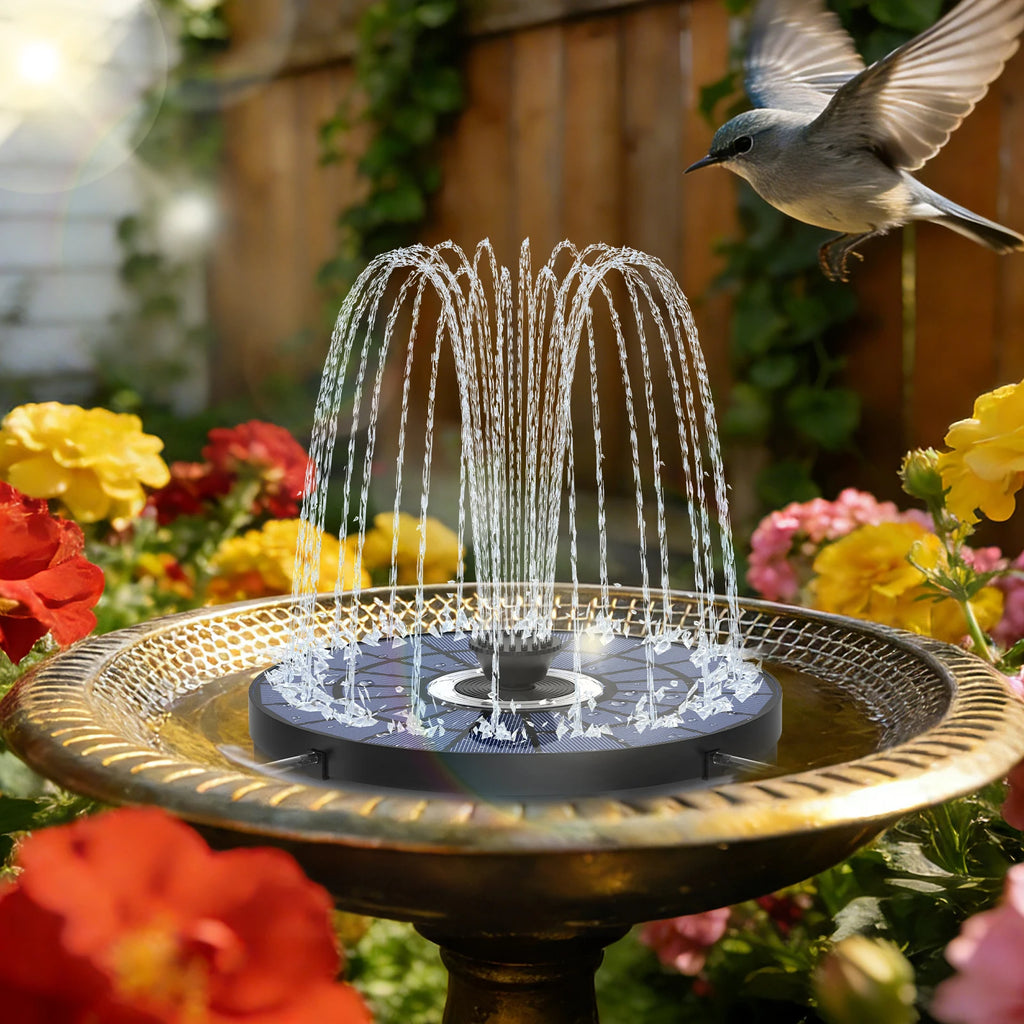 5.5W Solar Water Fountain 1500mAh Battery with 8 LED Lights&Nozzles Awesome Light Show Freely DIY Water Features Garden Pond Etc Oasis Select