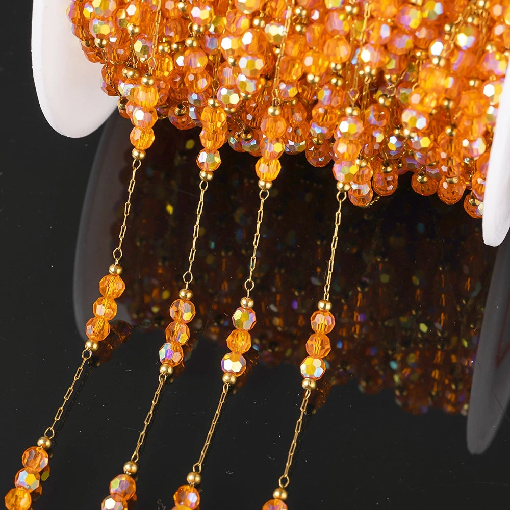 1Meter Stainless Steel Colorful Crystal Beading Chain for DIY Handmade Necklaces Bracelets Jewelry Making Supplies Accessories Oasis Select Orange
