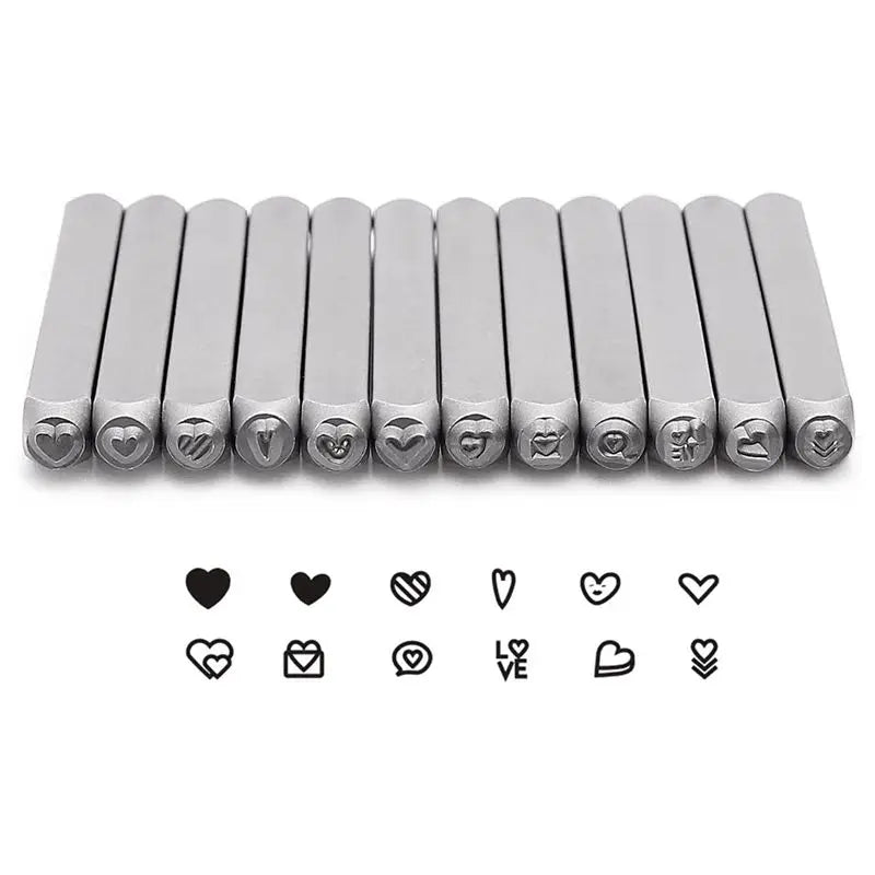 LIKE WISH 12 Piece Metal Stamp Set, 3Mm (1/8 Inch) Metal Punch Stamp Kit For Metal Punching Oasis Select Steel color B
