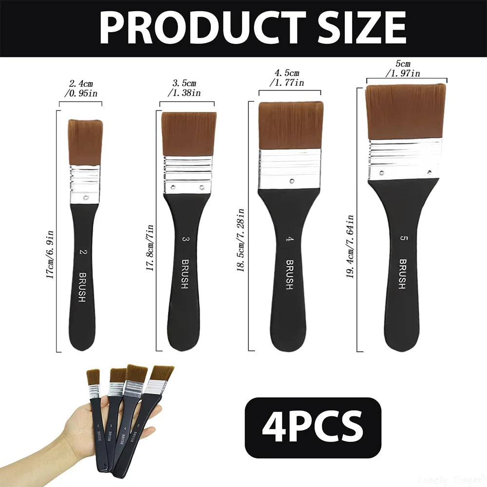 1/3/4 Pcs Paint Brush, Flat Bright Paint Brushes Craft Basecoating Paint Brushes with Wooden Handle for Acrylic, Oil, Watercolor Oasis Select