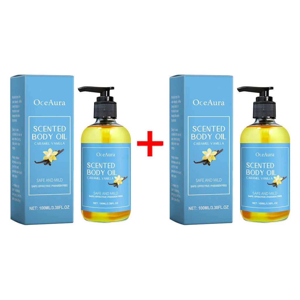OceAura Caramel Vanilla Body Oil – Deep Moisturizing Skin Oil Body Massage Oil Oasis Select 200ml boxed