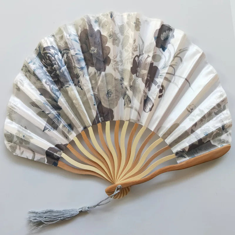 Elegant Folding Hand Fan with Floral Design, Breathable Mesh, Randomly Placed Flower Patterns, Dance Accessories, Fan Decor Oasis Select Navy