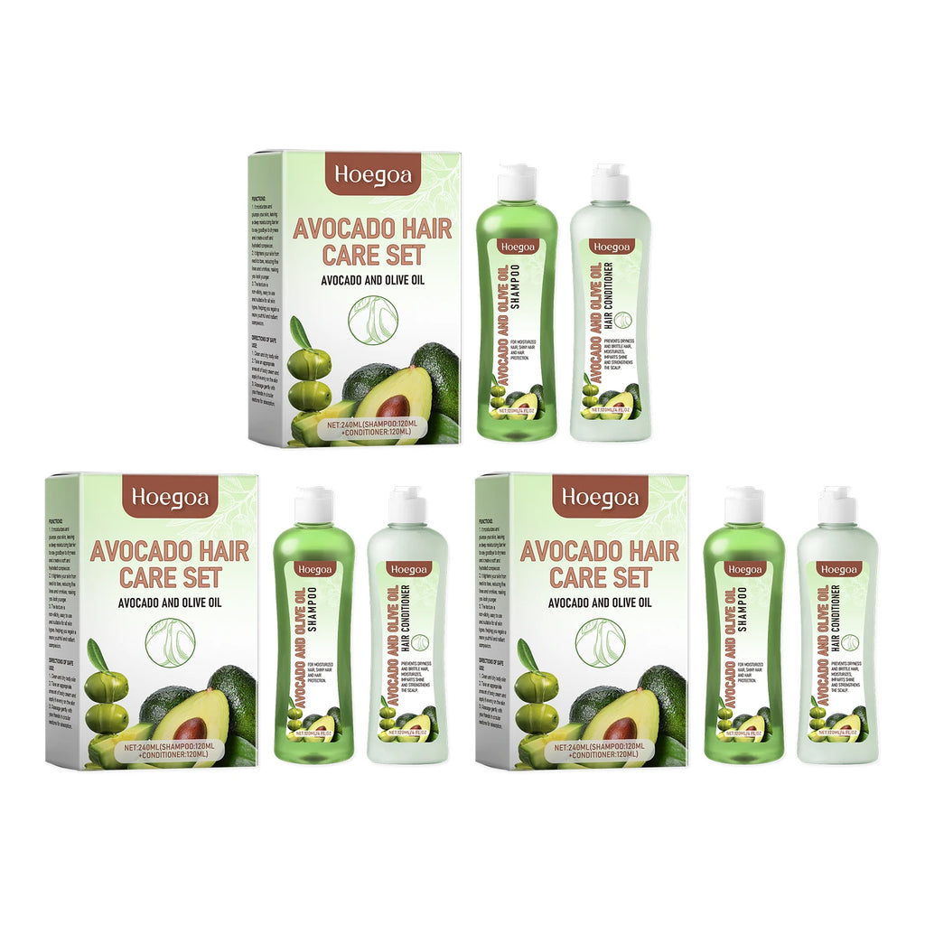 Hoegoa Avocado Oil Hair Care Set Improve Growth Thicken Deep Cleaning Plants Extract For Silky Hair Shampoo Conditioner Products Oasis Select 3 Set