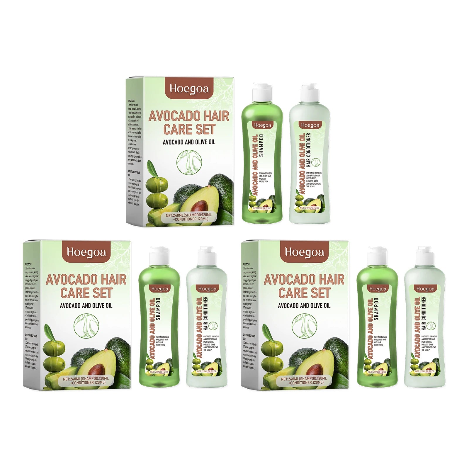 Hoegoa Avocado Oil Hair Care Set Improve Growth Thicken Deep Cleaning Plants Extract For Silky Hair Shampoo Conditioner Products Oasis Select 3 Set