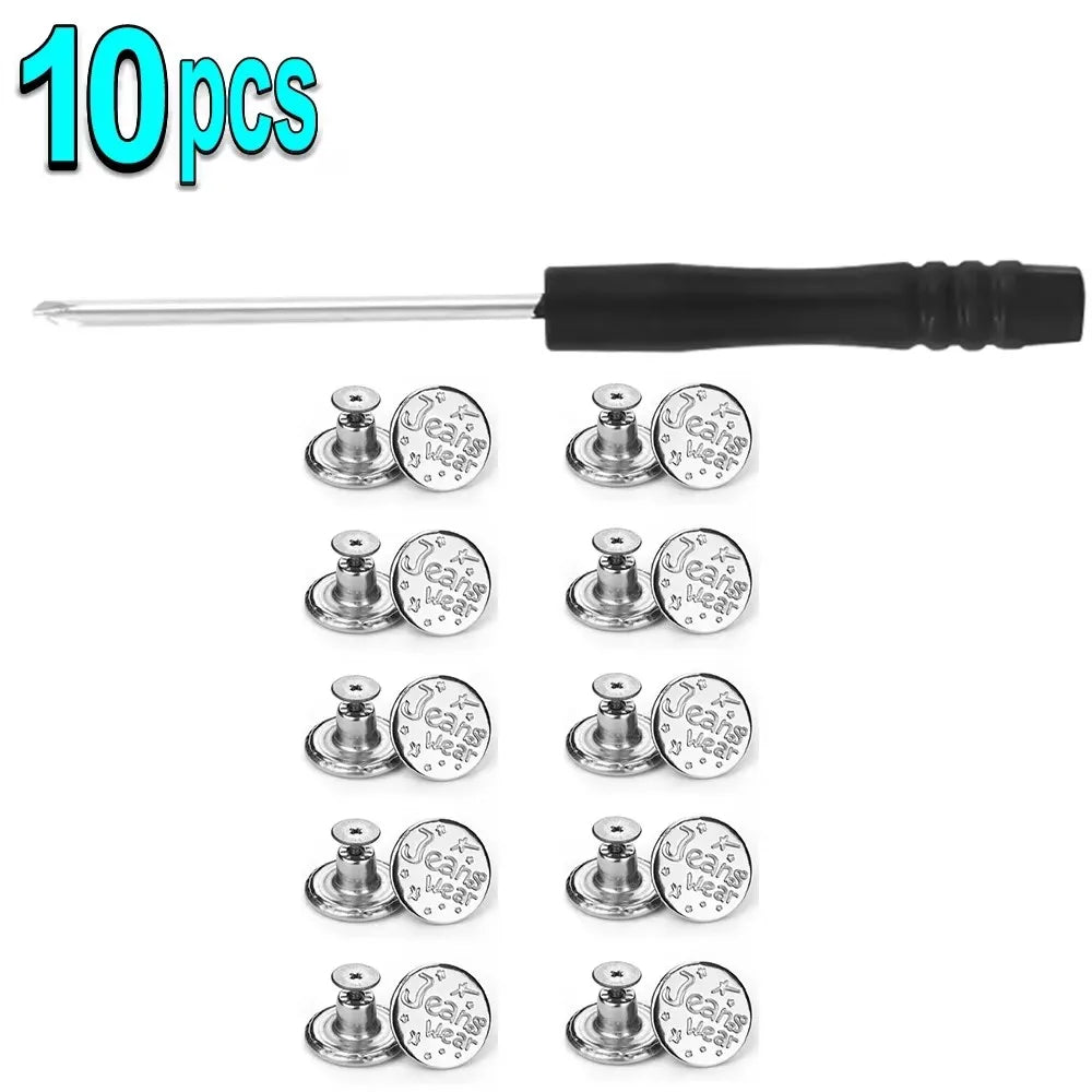 10/20Pcs Metal Jeans Buttons 17mm Replacement Screw Button Repair Kit Nailless Removable Jean Buckles Clothing Pants Pins Oasis Select 10pcs F