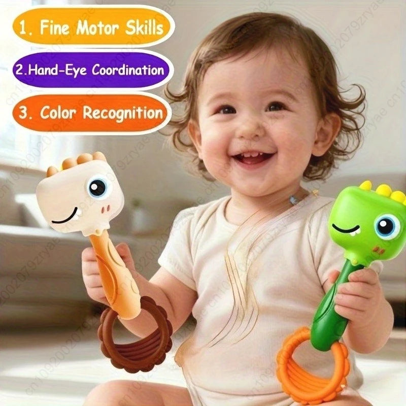 BABY Dinosaur Soothing Rattle-Safe Non-Toxic Sensory with Crinkle Sound,Gift for Christmas, Halloween,Birthdays, Playful Design Oasis Select