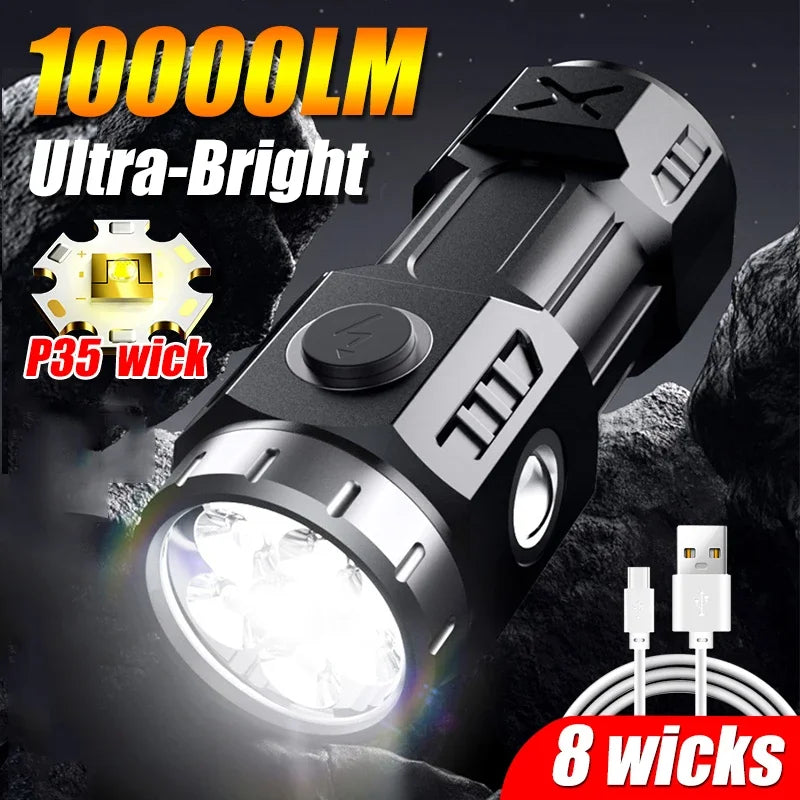 ZHIYU Mini LED Flashlight USB Rechargeable Magnetic Torch