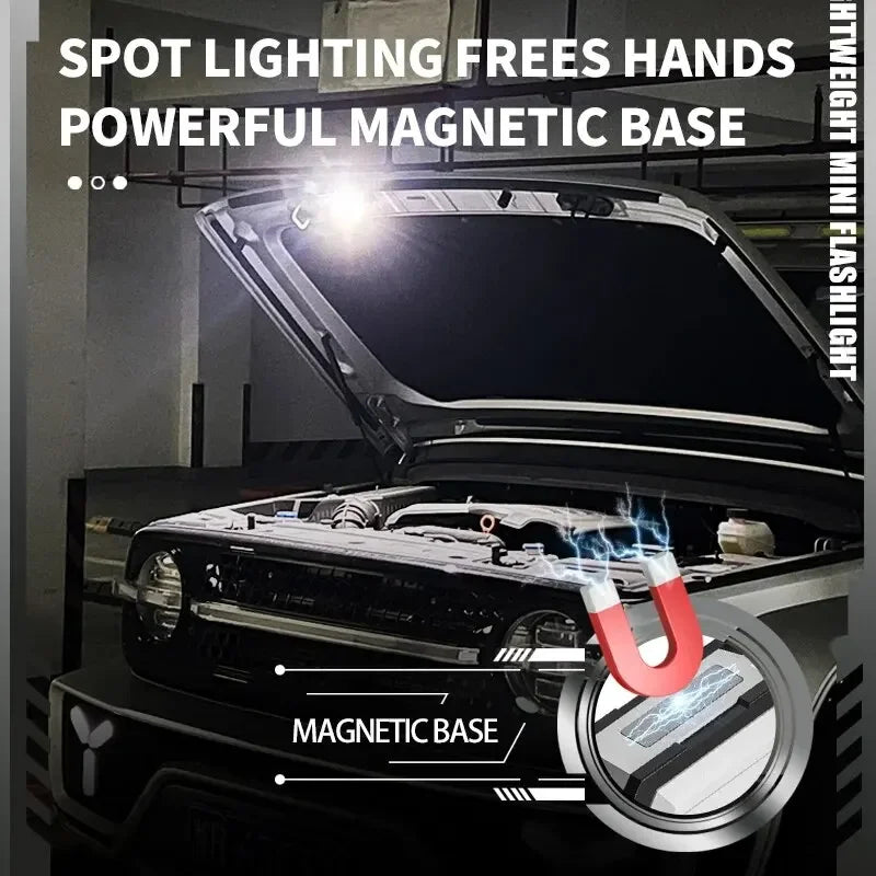 Magnetic COB LED Mini Keychain Flashlight | 300LM Rechargeable