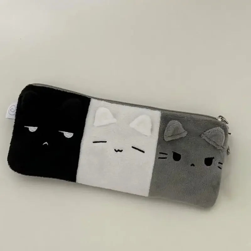 1Pcs Black White And Gray Kitten Pencil Case Plush Cute Cat Storage Bag Large Capacity Cartoon Stationery Case For Student Oasis Select