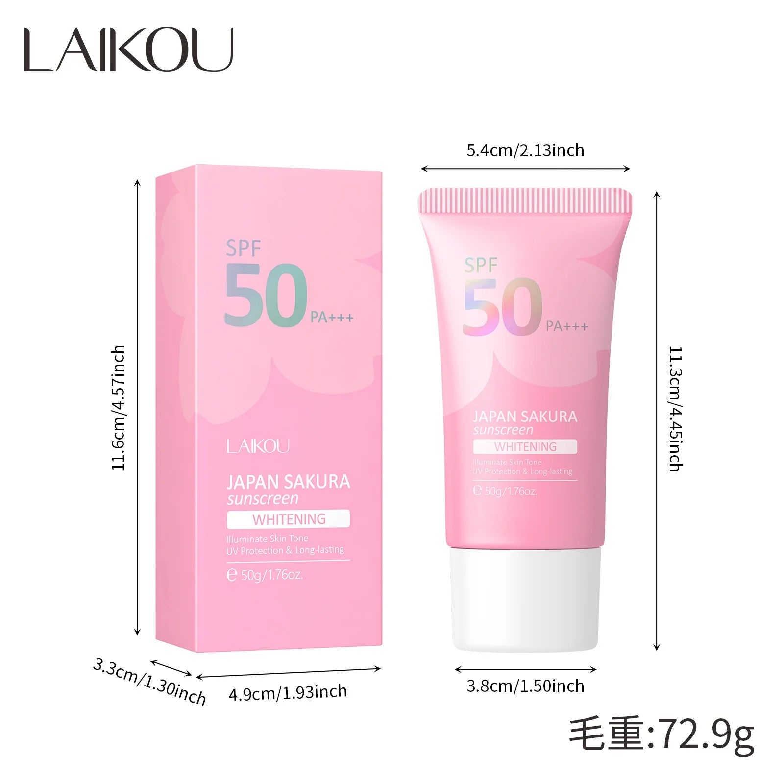 LAIKOU Sakura Sunscreen Primer SPF 50 PA+++ Lightweight 50g