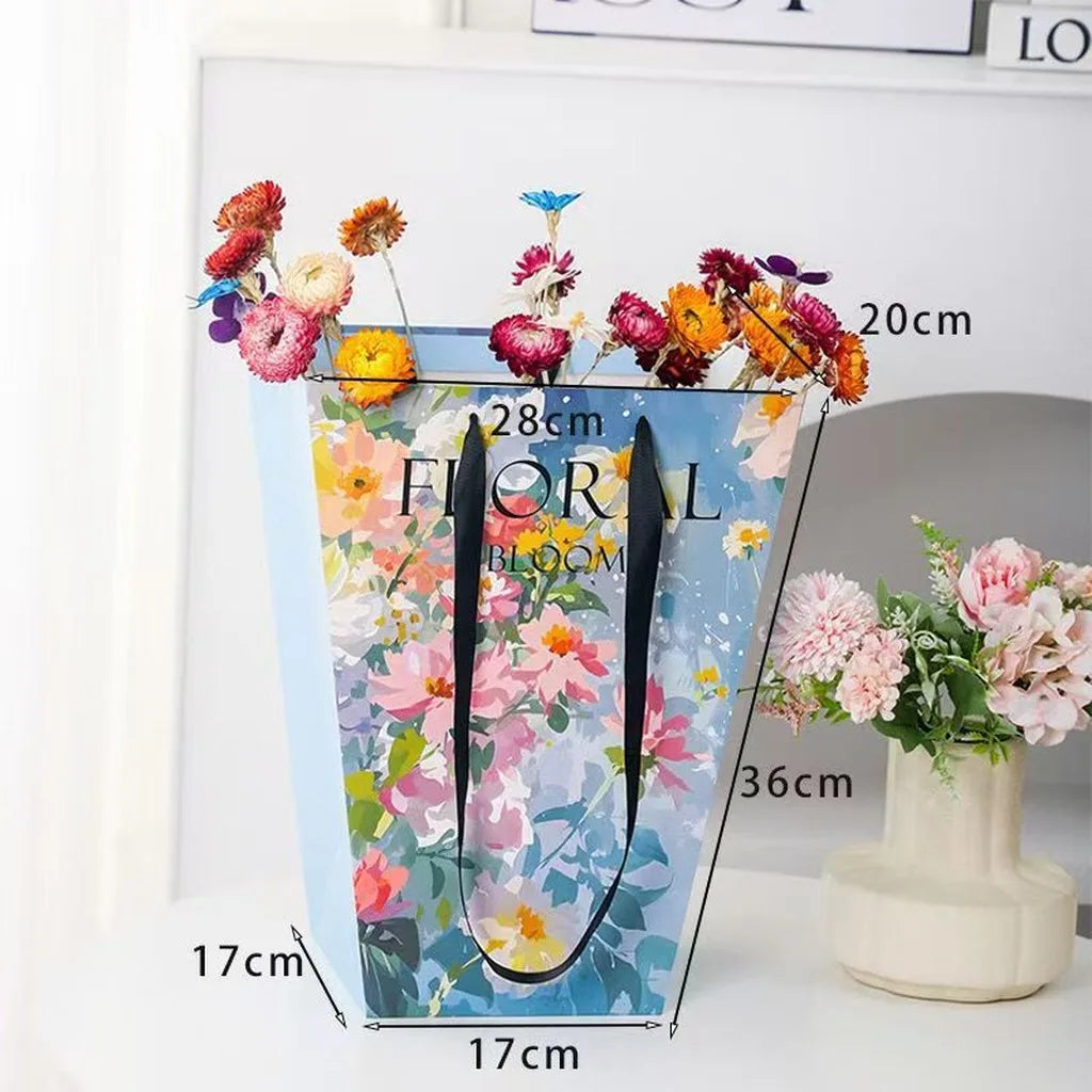 Trapezoid Flower Carrying Bag | Printed Floral Cardboard Gift Bag