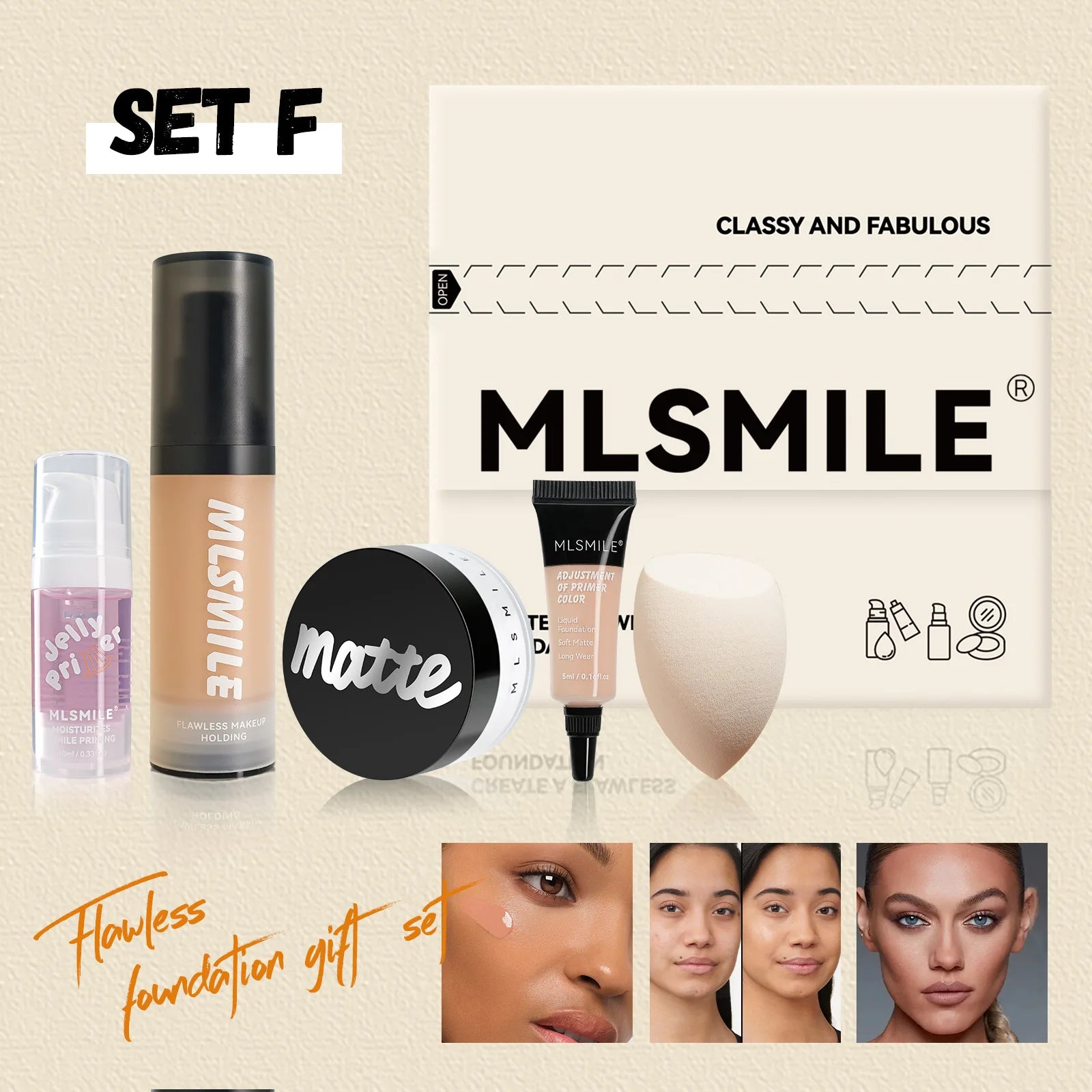 MLSMILE Makeup Set – Primer, Foundation, Concealer & Powder