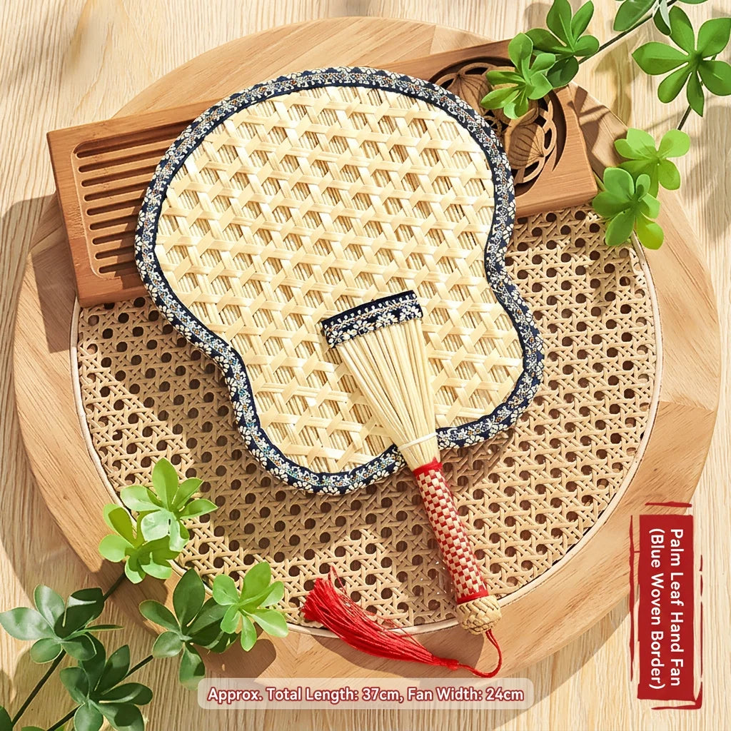 Handheld Cooling Fan Solid Traditional Hand Fan Palm Leaf Fan Soft For Fire Stirring Indoor Decorative Use Oasis Select Blue-37x24 cm