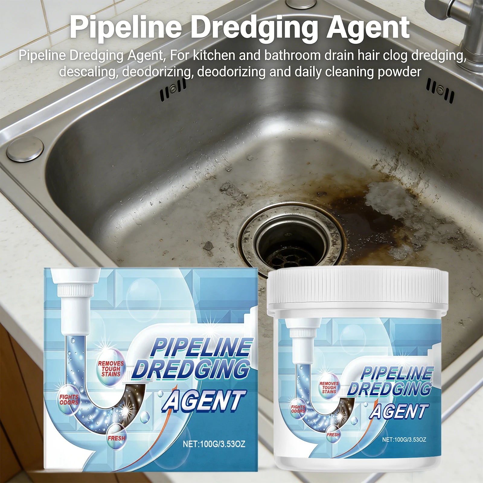 Pipeline Dredging Agent for Household Kitchen Bathroom Drainage Pipe Descaling Eliminate Odors Hair Blockage Unblocking Powder Oasis Select