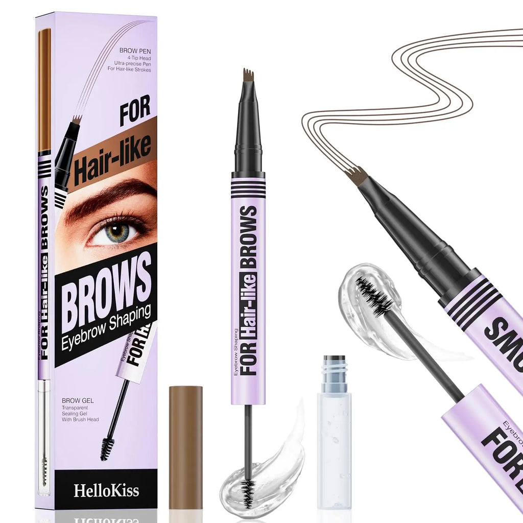Hello Kiss 2-in-1 Waterproof Eyebrow Pencil & Gel – Four-Claw Brow