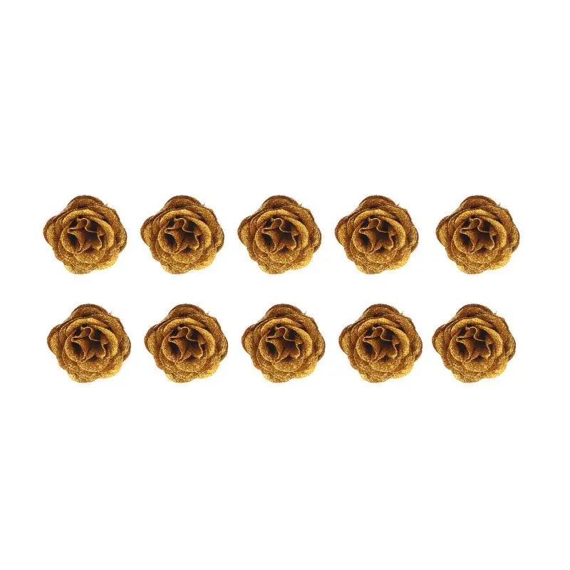 10Pcs Fairy Simulation Crystal Rose DIY Fake Flower Heads Valentine's Day Sparkling Rose Family Atmosphere Decoration Oasis Select Gold 10Pcs