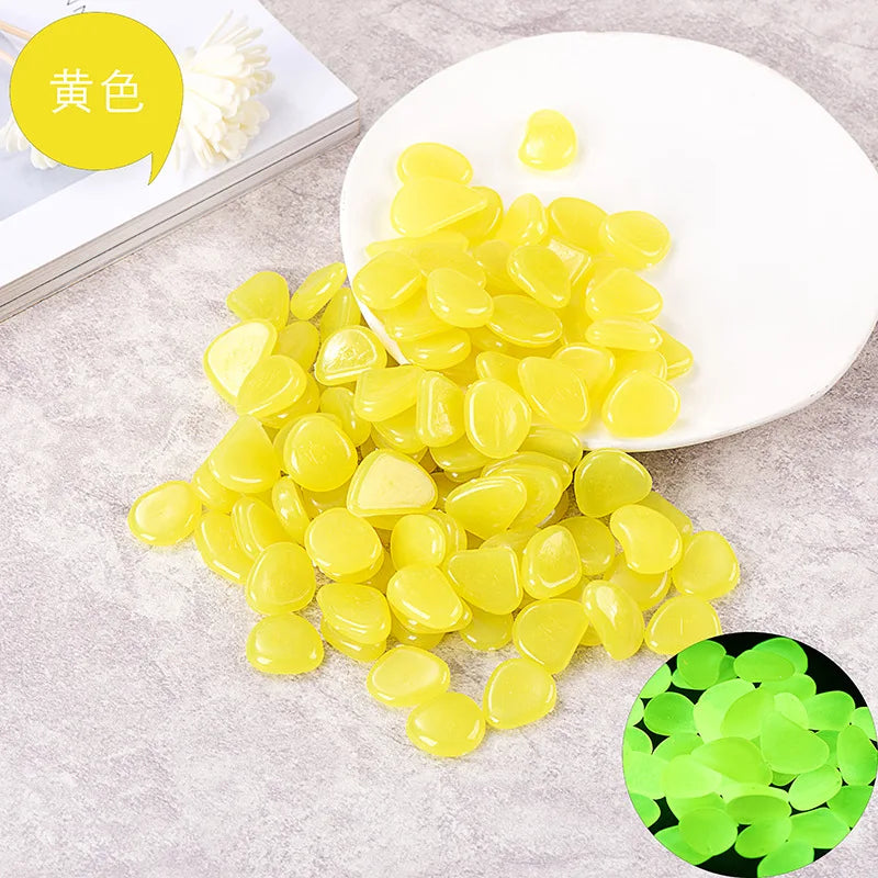 1cm Small Artificial Luminous Stone Vase Decoration Pot Luminous Stone 0.5 G Fluorescent Fish Tank Landscape Pebbles Oasis Select Yellow A pack of 50