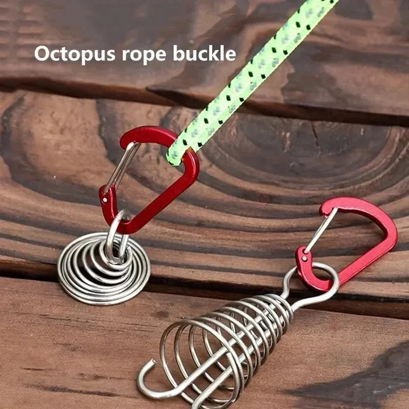 Stainless Steel Camping Wind Rope Buckle Octopus Hook Tent Rope Adjuster Deck Nail Fixed Outdoor Camping Gear Oasis Select