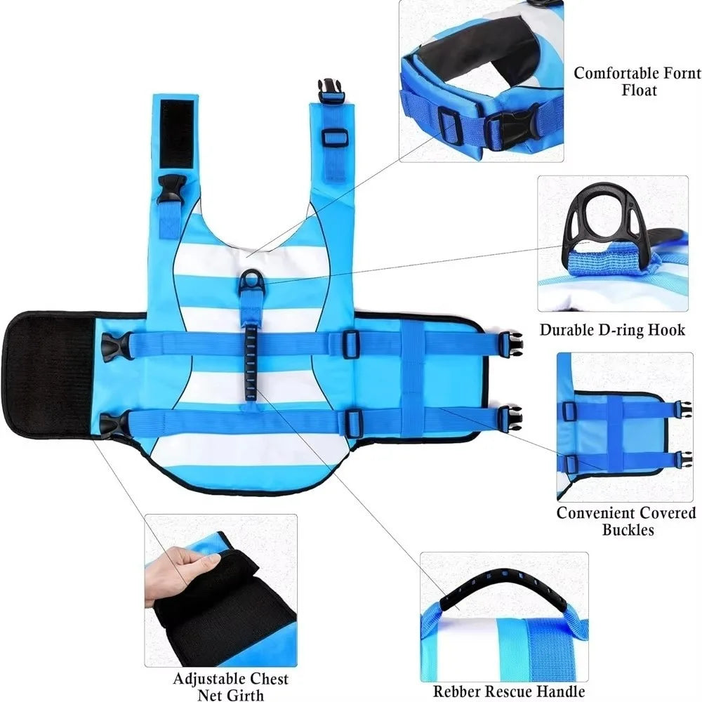 Reflective Dog Life Jacket Superior Buoyancy Adjustable Pet Life Preserver Breathable with Handle Safety Vests Summer Swimming Oasis Select
