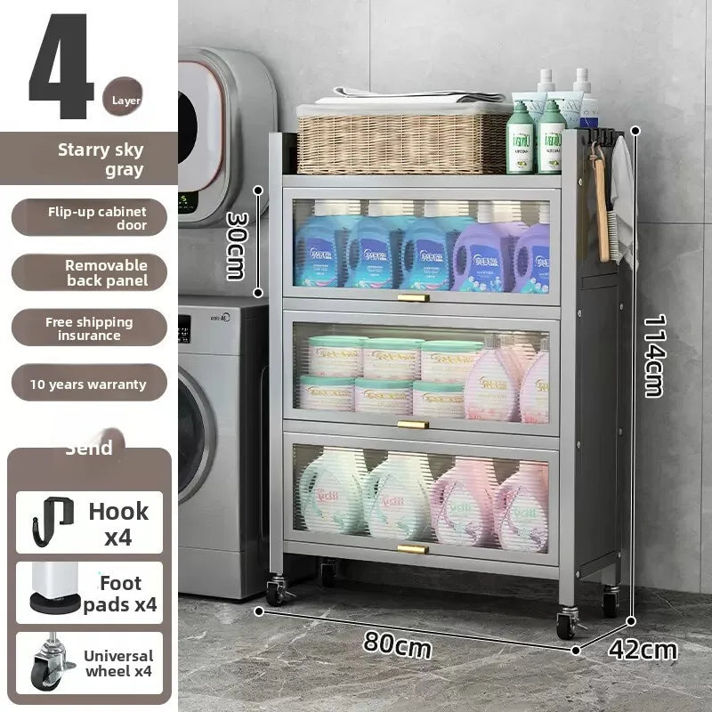 Toilet rack Floor-to-ceiling multi-functional dustproof laundry detergent Cosmetics Bathroom storage Balcony storage cabinet Oasis Select Grey 80CM 1