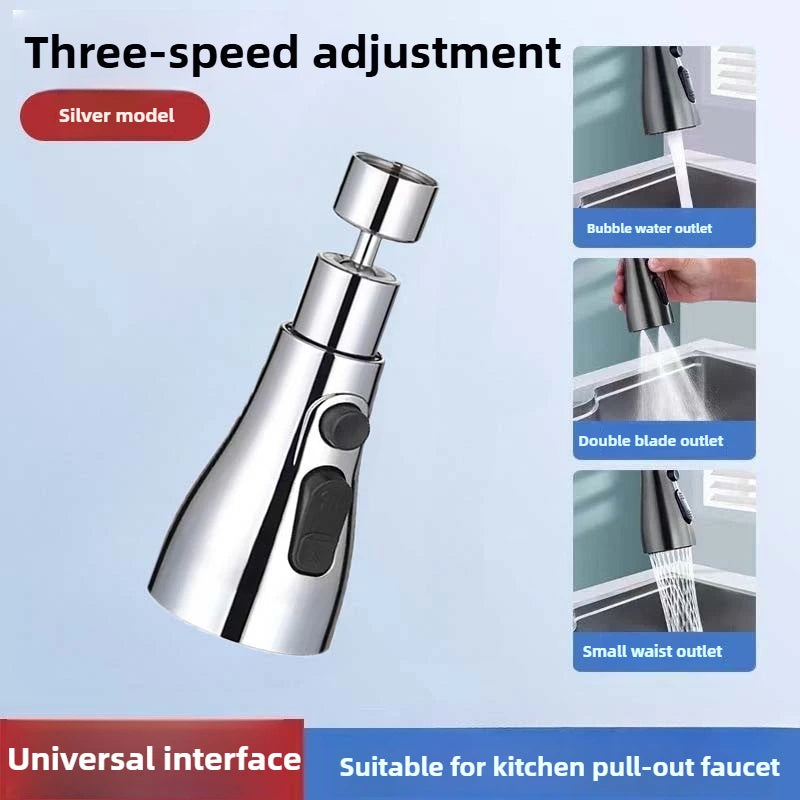 Universal 360° Rotation Kitchen Faucet Extender 3 In1 ABS Durable Water Saving Shower Spray Head Bathroom Basin Tap Replacement Oasis Select Silver