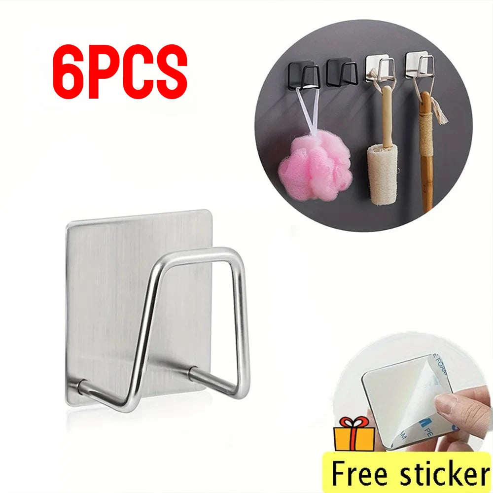Kitchen Stainless Steel Sink Shelf Sponges Holders Adhesive Drain Drying Rack Wall Hooks Accessories Storage Organizer Oasis Select 6PCS-sliver