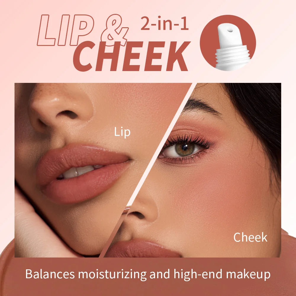 Lakerain 2 IN 1 Lip & Cheek Cream Waterproof Non-stick Cup Lipstick Highly Pigmented Creamy Formula Matte Finish Lip Base Makeup Oasis Select