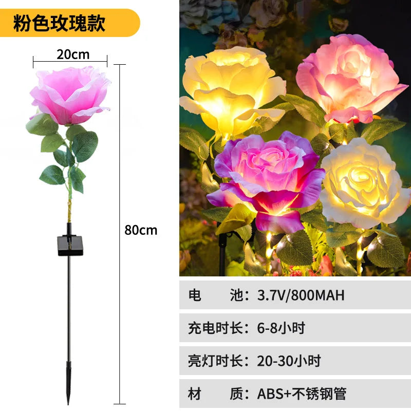 LED Solar Rose Lamp Ground Socket Lamp Outdoor Waterproof Garden Lawn Solar Lamp Outdoor Solar Lights Oasis Select pink