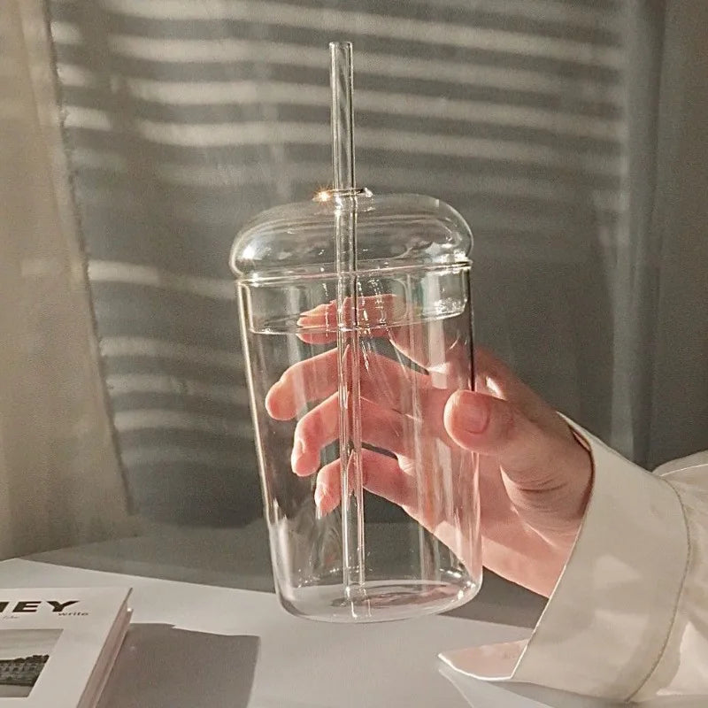 450ML Glass Cup with Lid and Straw Transparent Drinking Glasses for Juice Water and Iced Coffee Cups Drinkware Mug Water Bottle Oasis Select