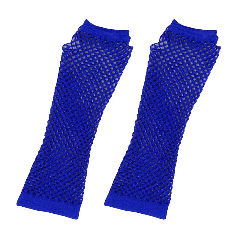 1Pair Women's Long Fingerless Fishnet Mesh Gloves Punk Rock Style Arm Warmers For Night Club Party Fashionable Sexy Gloves Oasis Select Dark blue