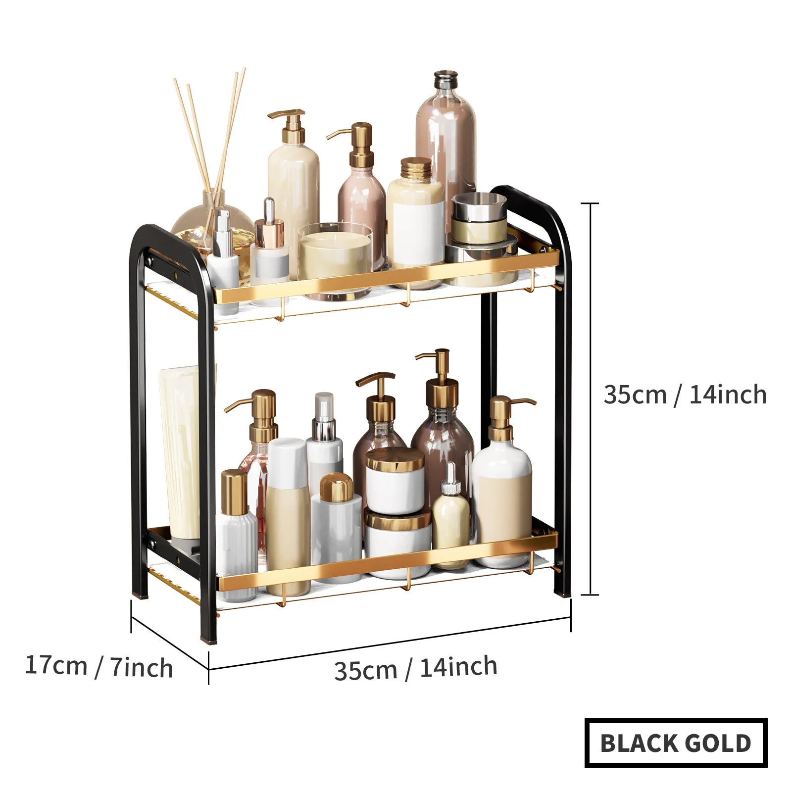Kitchen seasoning rack Countertop seasoning storage multi-layer bathroom storage rack Oasis Select Black gold 2-tier