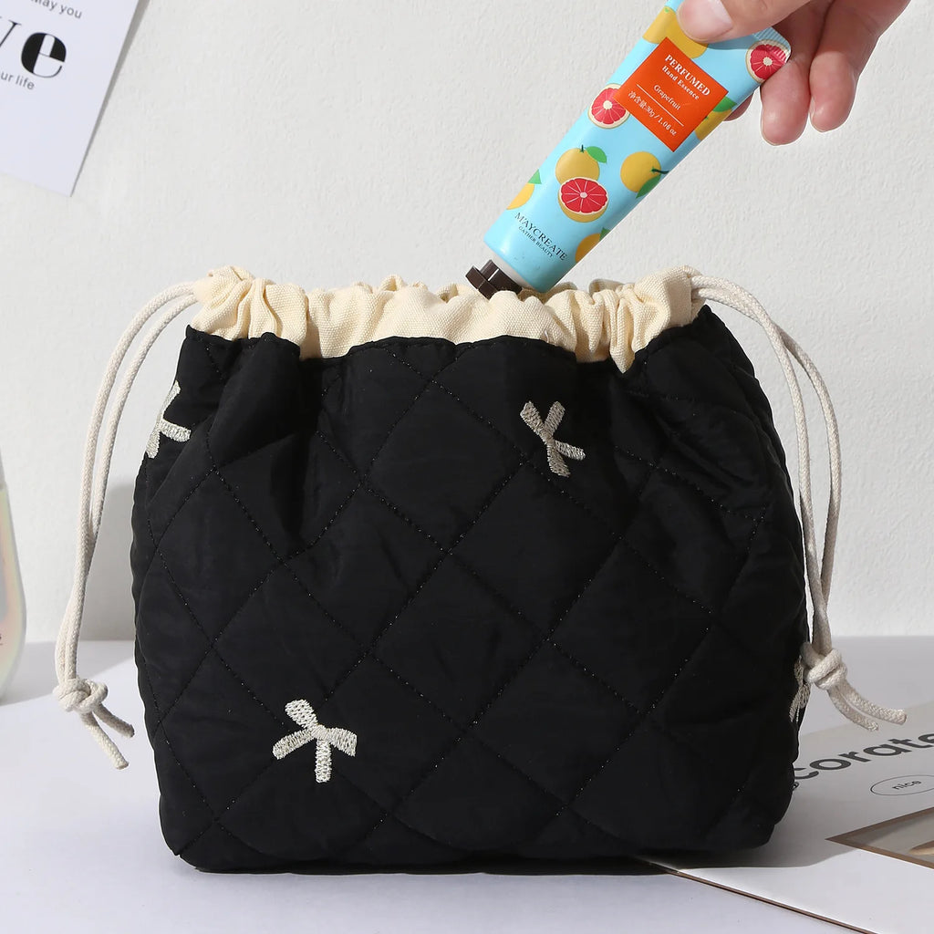 Ladies' Cotton Makeup Bag Embroidered Drawstring Storage Bag Travel Cosmetic Bags Large Capacity Hanging Toiletry Storage Bag Oasis Select B