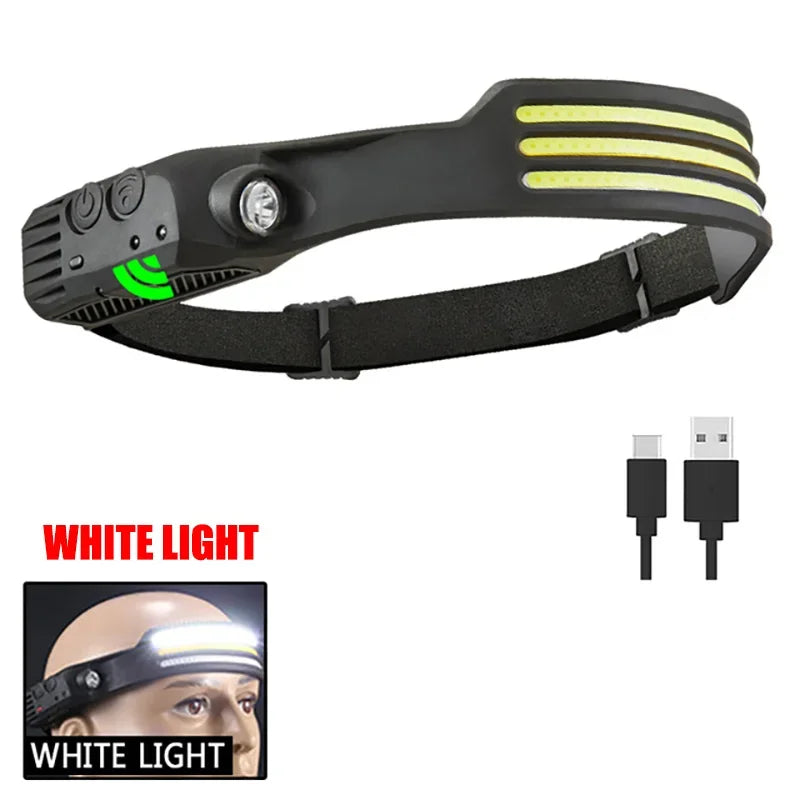 Head Led Light Sensor HeadLight Type-c Rechargeable Head Torch Light Front Led Head Flashlight Super Bright Waterproof Headlamp Oasis Select 3 White Light Built in battery