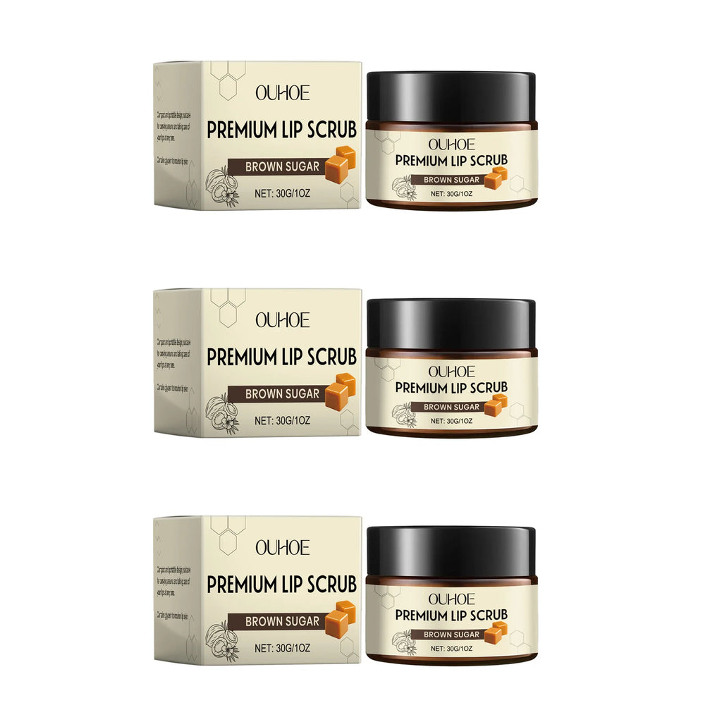 Brown Sugar Lip Scrub – Exfoliate, Moisturize & Smooth Lips Lip Scrub Oasis Select 3 x 30g Boxed