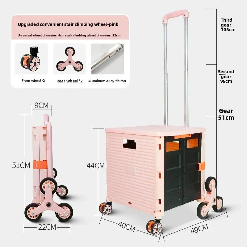 New folding shopping cart, small pull cart, shopping cart, family cart with cover, can sit on the staircase, camper Oasis Select Pink-BY06-C
