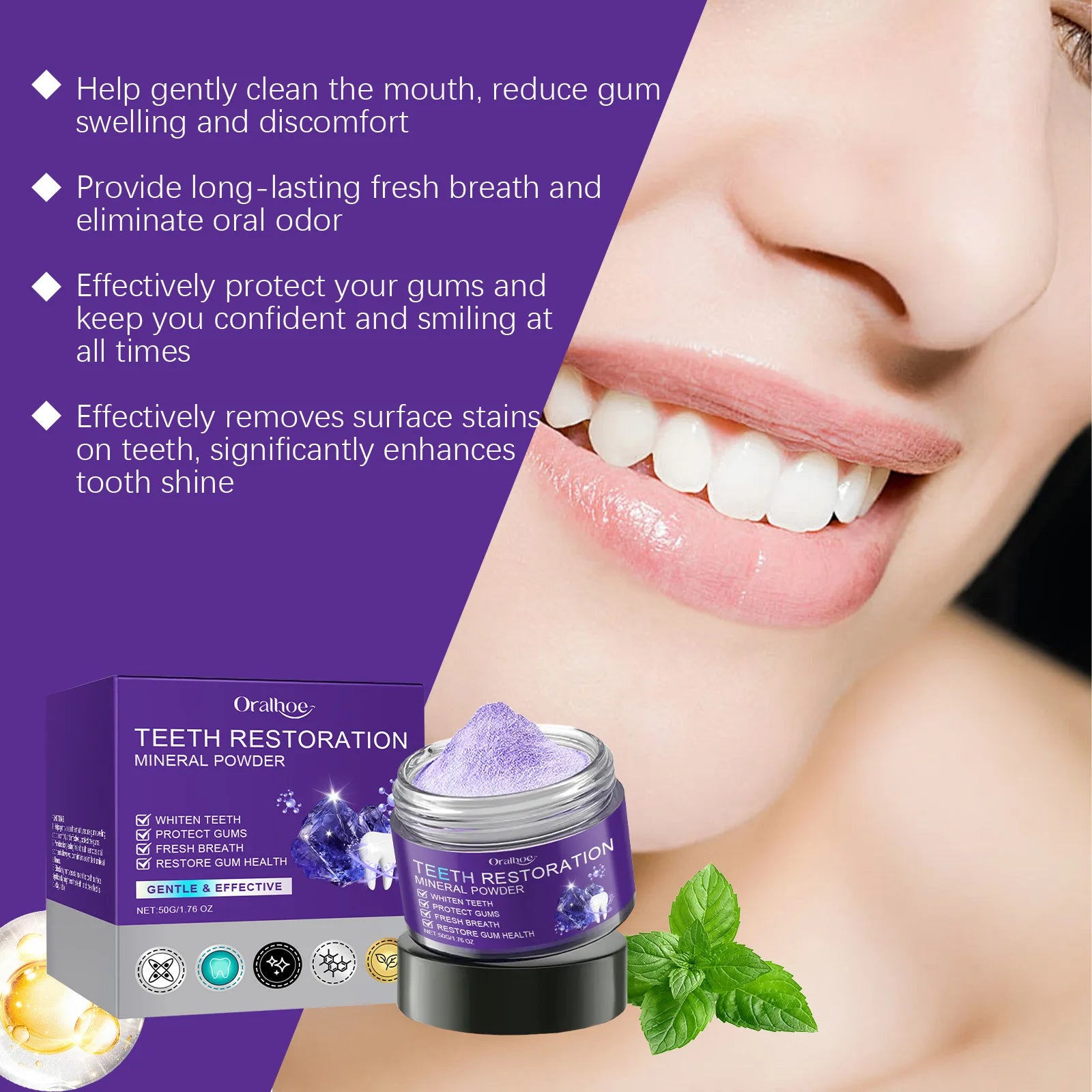 Oralhoe Purple Teeth Whitening Powder – Stain & Plaque Remover Teeth Whitening Powder Oasis Select